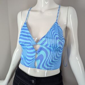 Zara Blue Swirl Cut Out Crop Top NWT s Halter Bratz Festival Size M